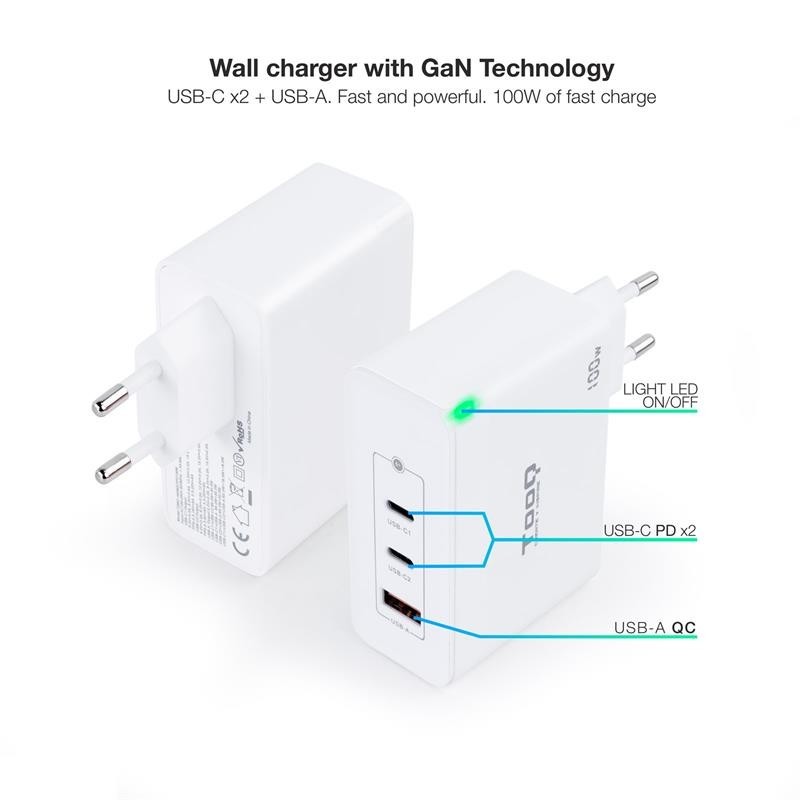 CARGADOR DE PARED TOOQ 100W...
